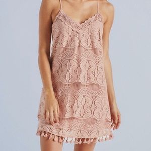 New Blush Pink Fringe Lace Tassel Summer Dress